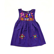 Girl's Embroidered Sleeveless Cotton Dress - Purple