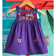 Girl's Embroidered Sleeveless Cotton Dress - Purple on hanger