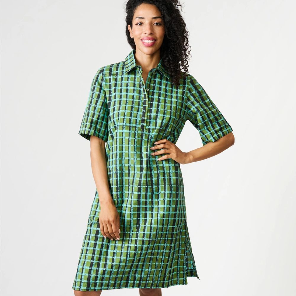 olive green plaid dress Hand-Batik Organic Cotton Tema pastel