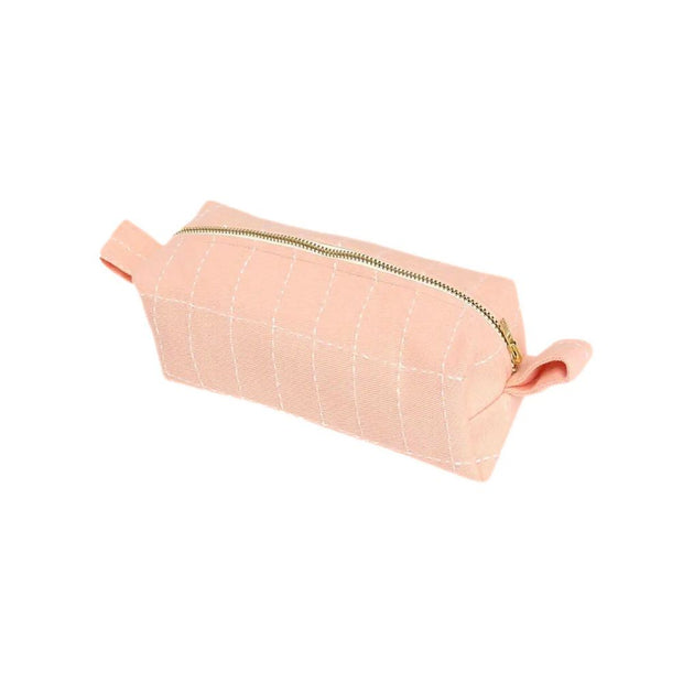 Grid-Stitch Utility Pouch Pencil Case - Pink closed