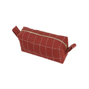 Small Grid-Stitch Toiletry Pouch Pencil Case in color Rust