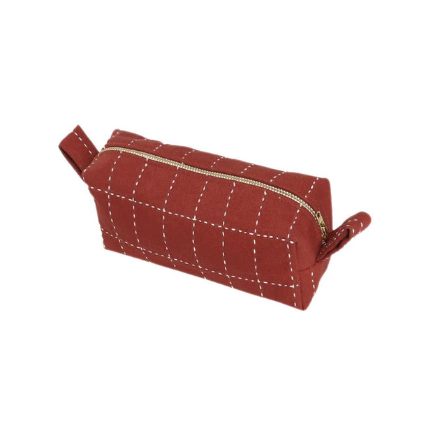 Small Grid-Stitch Toiletry Pouch Pencil Case in color Rust