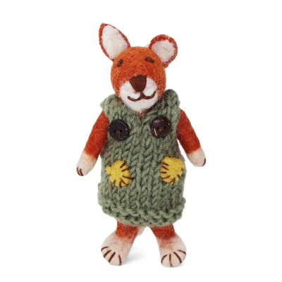 Handmade Felt Girly Fox Ornament with Hand-knit Green Dress