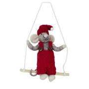 Gry and Sif Handmade Grey Girly Mouse with Red Dress On A  Swing