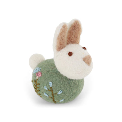 Felt Sitting Bunny with Flower Embroidery Ornament - green