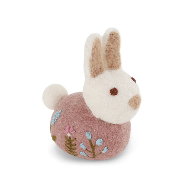 Felt Sitting Bunny with Flower Embroidery Ornament - lavender