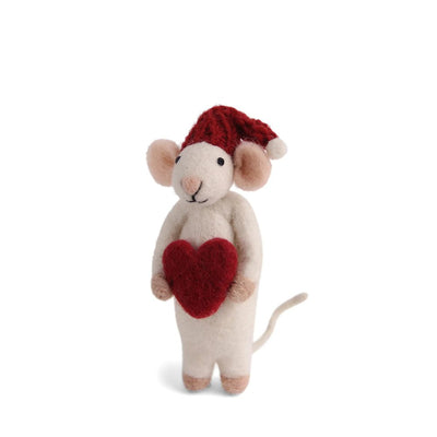 Felt White Mouse Ornament holding a Heart