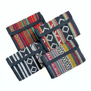 Fair Trade Tri-fold Cotton Wallet with Velcro Closure showing an assortment