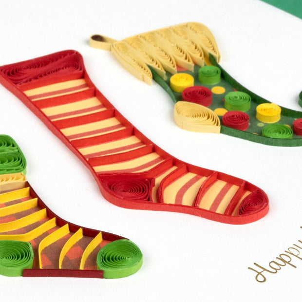 Christmas Stockings Quilled Greeting Card detail