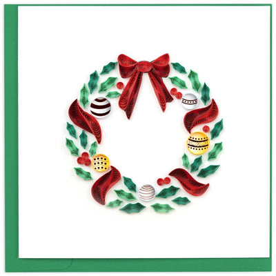 Quilled Holiday Wreath with Ornaments Greeting Card