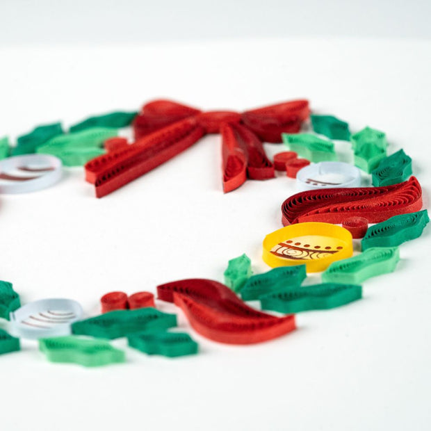 Quilled Holiday Wreath with Ornaments Greeting Card detail