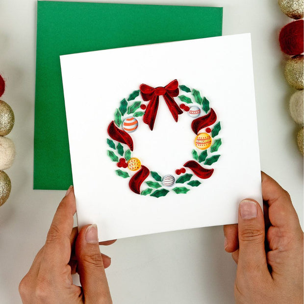 Quilled Holiday Wreath with Ornaments Greeting Card lifestyle