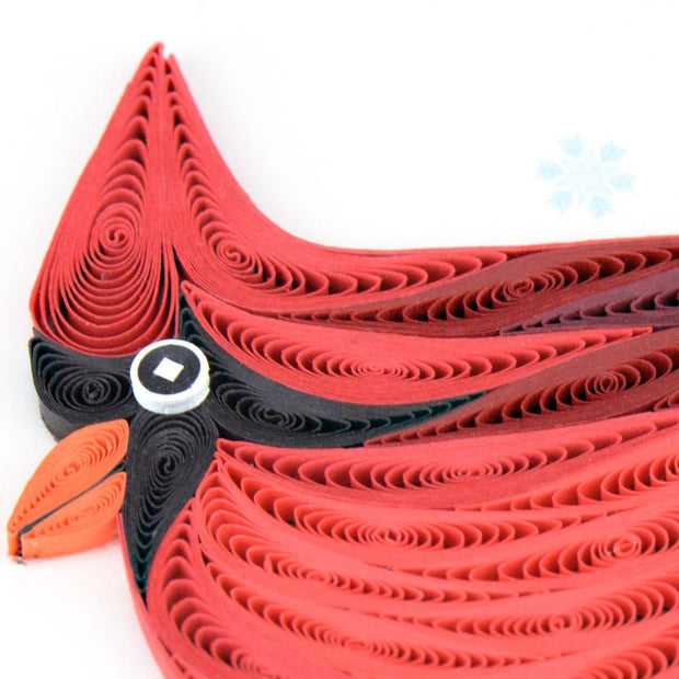 Quilled Snowy Cardinal Christmas Card closeup