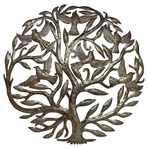 24-inch Tree of Life wall hanging art handcrafted from upcycled steel from Haitian oil drums