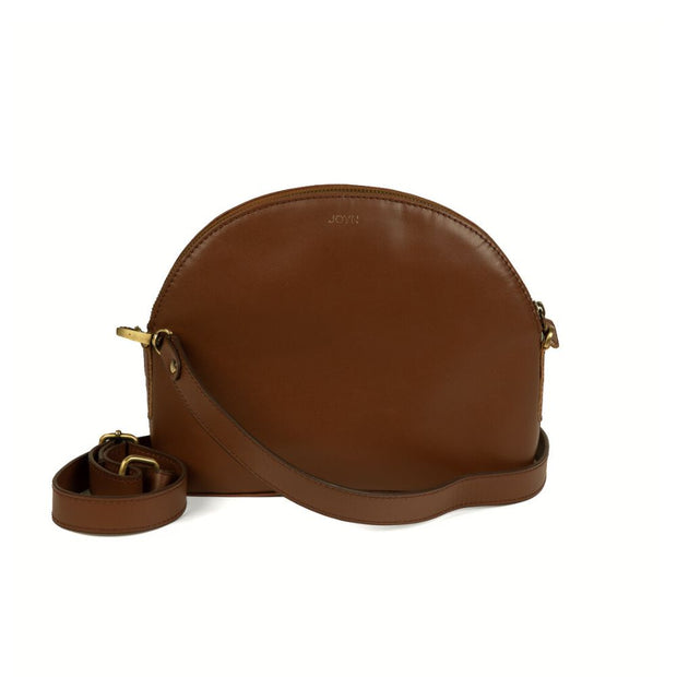 Small Half-Moon Brown Leather Crossbody Bag with strap