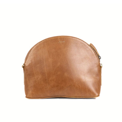 Small Half-Moon Camel Leather Crossbody Bag back view