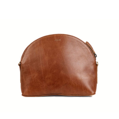 Small Half-Moon Brown Leather Crossbody Bag front view