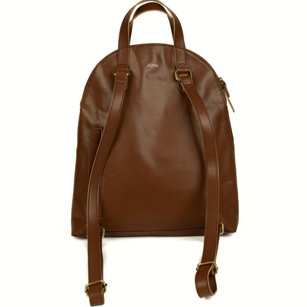 Half-moon Brown Leather Backpack back view with straps