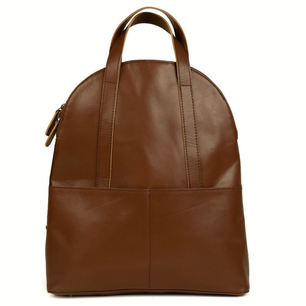 Half-moon Brown Leather Backpack front