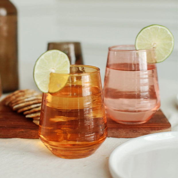 Hammered Glass Water Tumbler - Blush lifestyle