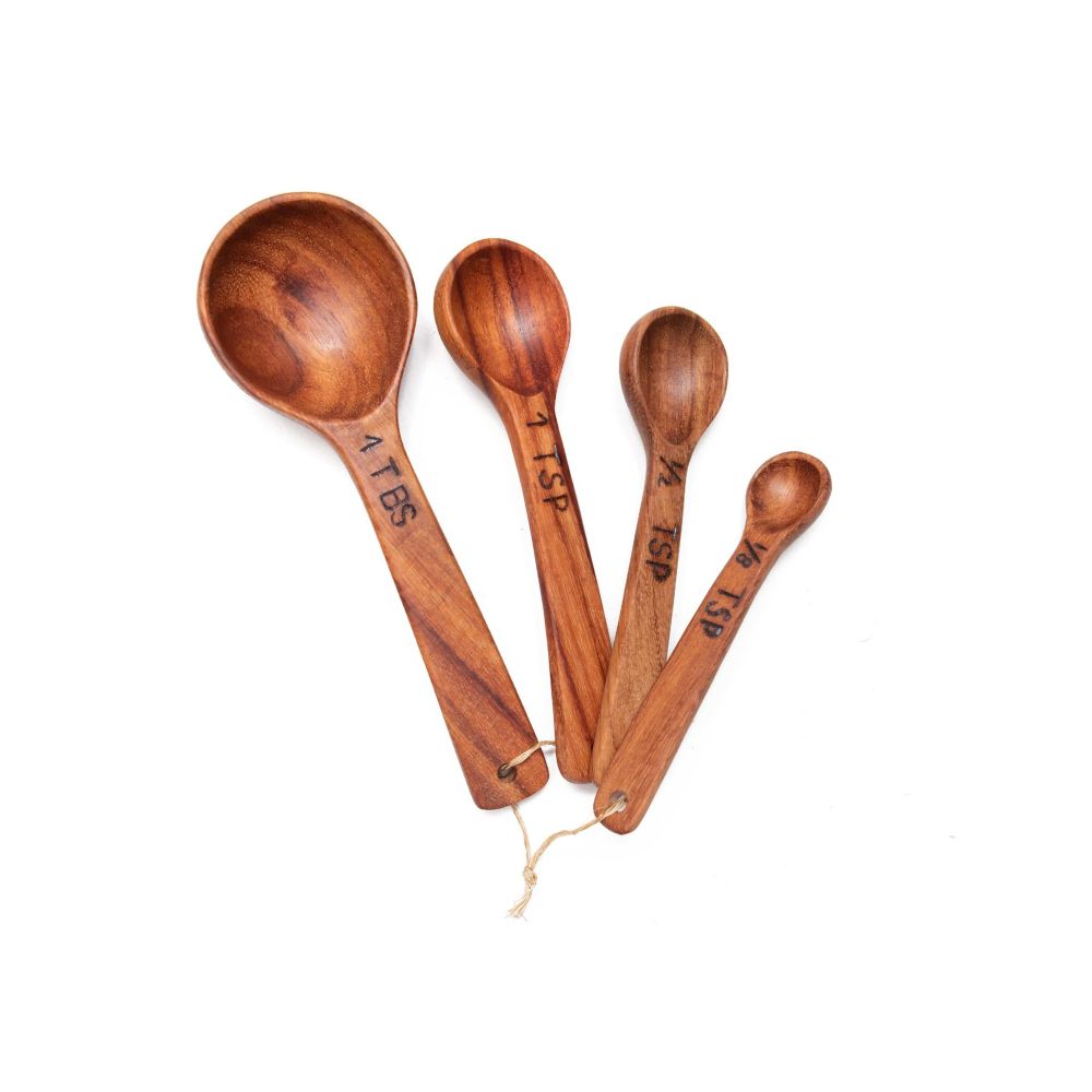 Set of 3 Wild Olive Wood Measuring Spoons with Bone Handle Inlay