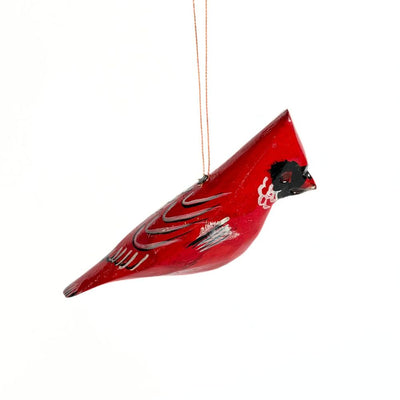 Hand-painted Wood Bird Ornament - Cardinal