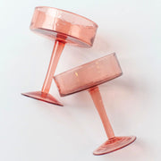 Hammered Coupe Cocktail Glass - Blush on its side showing detail