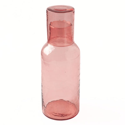 Handblown Hammered Glass Carafe - Blush with a lid