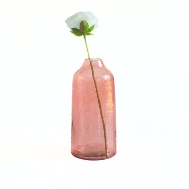 Siena Handblown Hammered Bud Vase in Blush color with a small rose