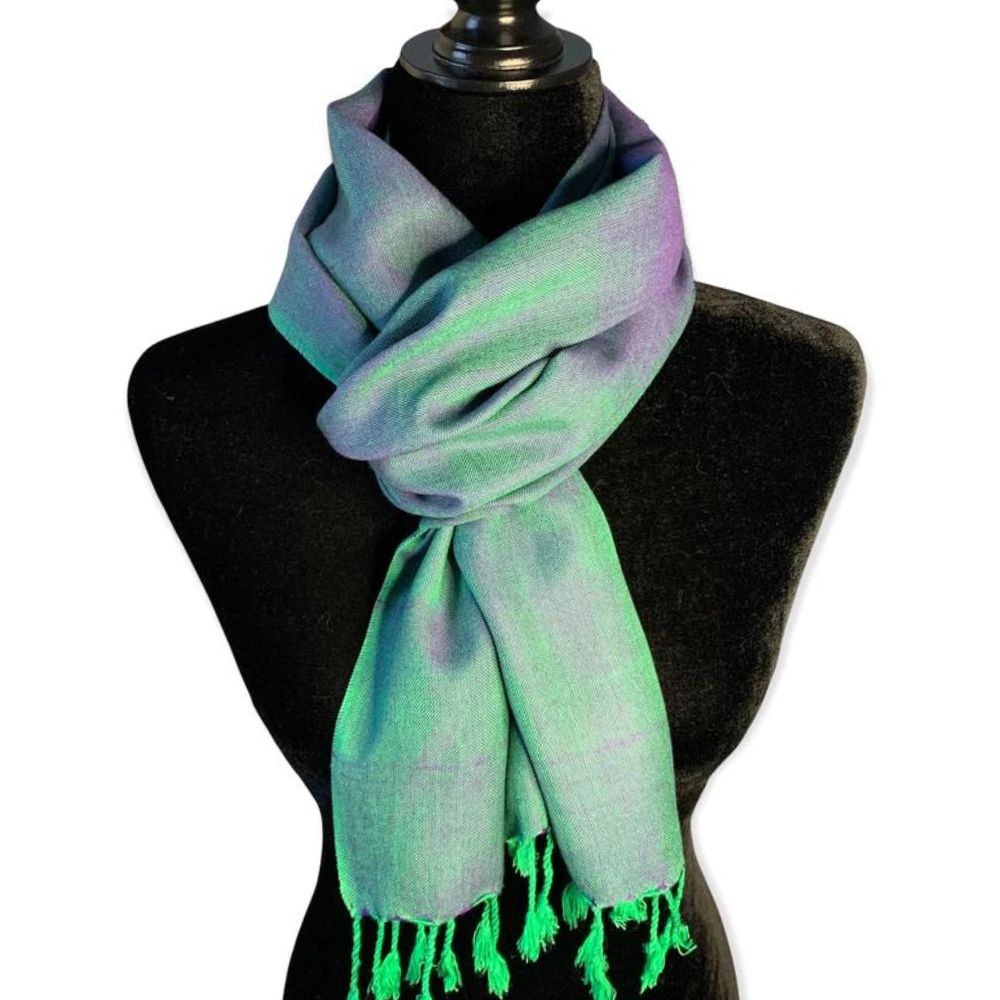 PURPLE & GREEN TWO TONE WOOL SCARF