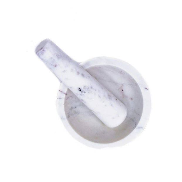 White Marble Mortar and Pestle Set seen from above