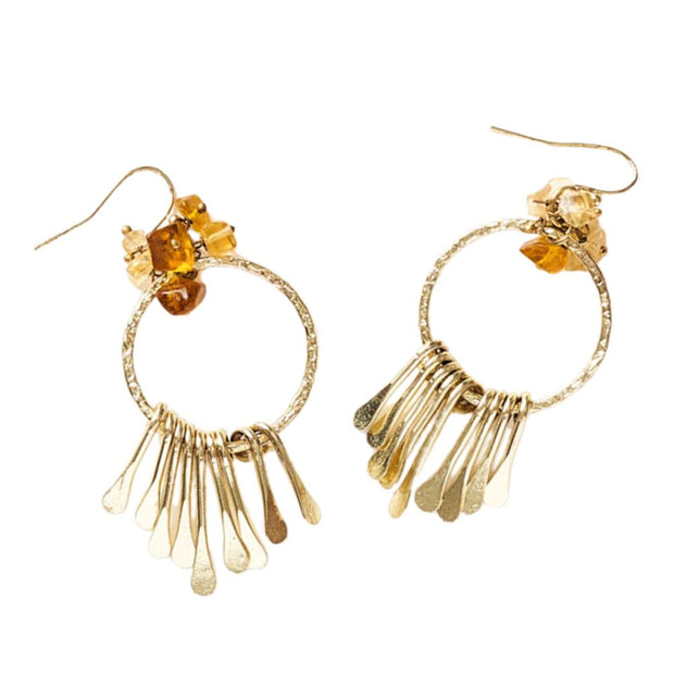 Ridhi Citrine and Sunstone Brass Fringe Dangle Earrings