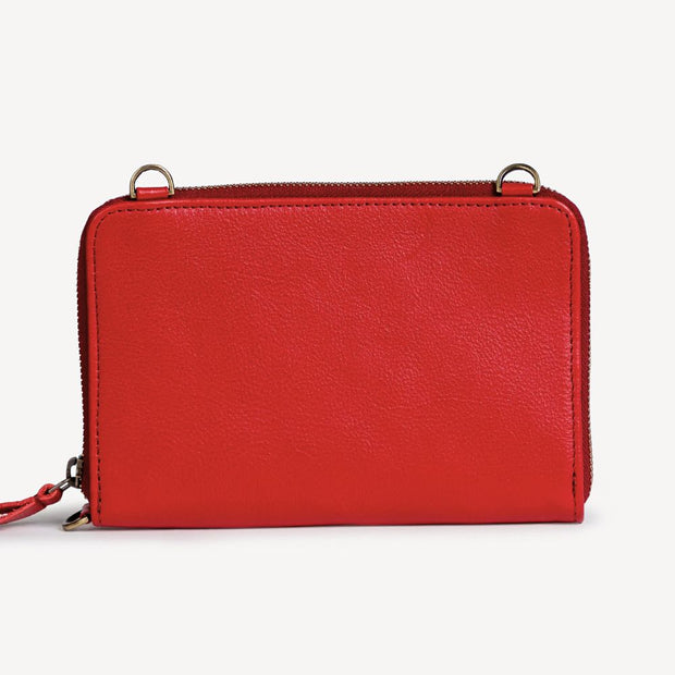 Crossbody Wallet in Tomato Red Leather without strap back view