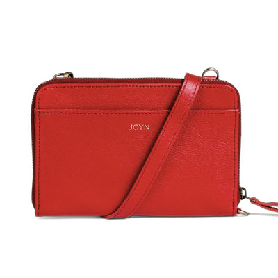Crossbody Wallet in Tomato Red Leather with strap front view