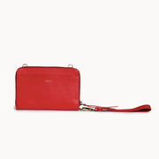 Crossbody Wallet in Tomato Red Leather with wristlet front view