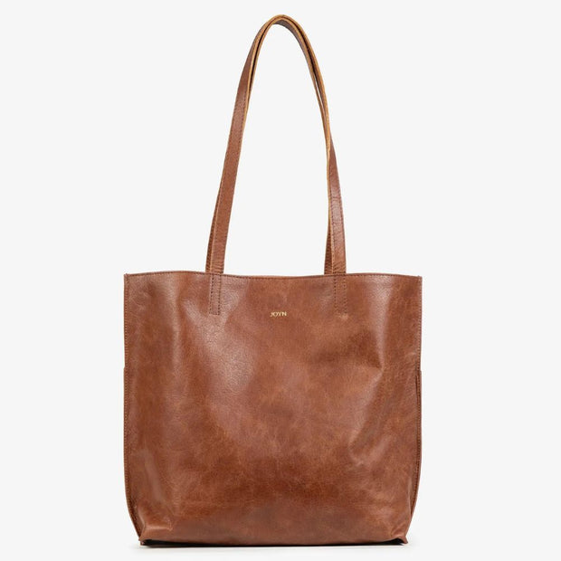 JOYN Everyday Tote in Brown Leather back view