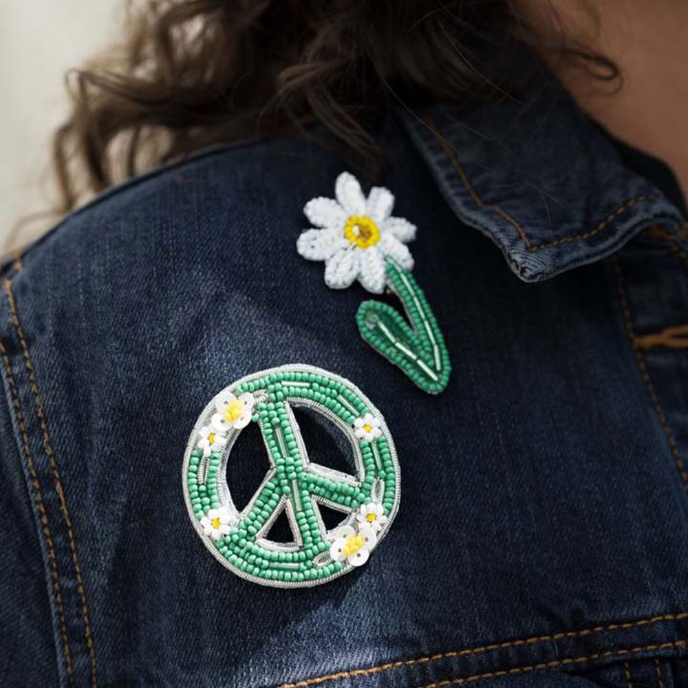 Beaded Brooch Pin - Peace Sign – Zee Bee Market LLC