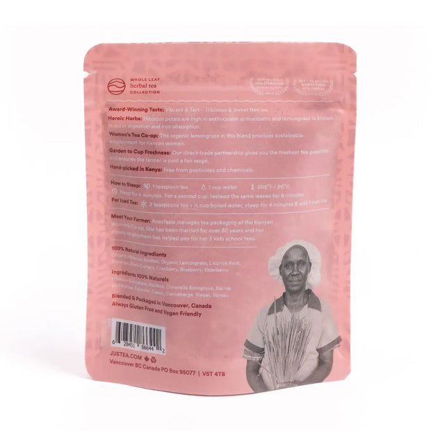JusTea Loose Leaf Herbal Tea Pouch - Little Berry Hibiscus 3.2oz 90g back view