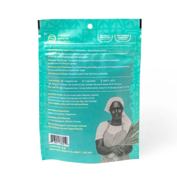 JusTea Loose Leaf Herbal Tea Pouch - Peppermint Detox 1.6oz 45g back view