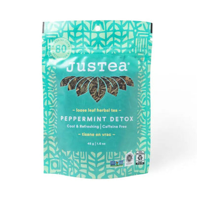 JusTea Loose Leaf Herbal Tea Pouch - Peppermint Detox 1.6oz 45g front iew
