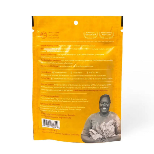 JusTea Loose Leaf Herbal Tea Pouch - Turmeric Ginger 3.9oz 110g back view