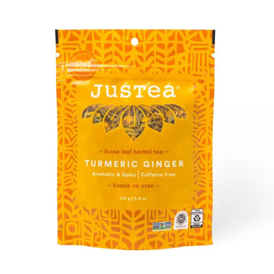 JusTea Loose Leaf Herbal Tea Pouch - Turmeric Ginger 3.9oz 110g front view