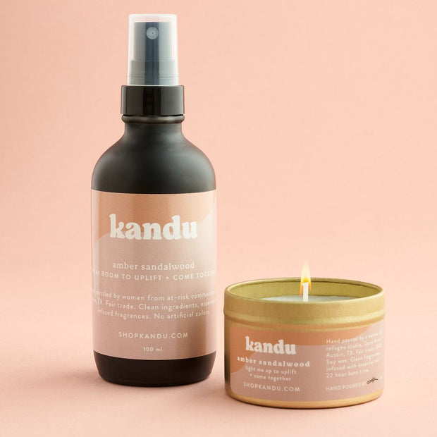 Kandu Room Spray and Candle Gift Set - Amber Sandalwood elements