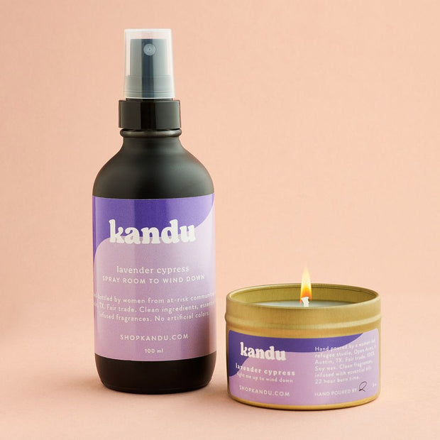 Kandu Room Spray and Candle Gift Set - Lavender Cypress elements
