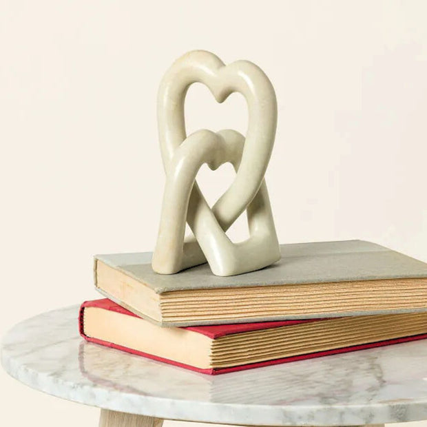 Soapstone Interlocking Hearts Desktop Sculpture styled