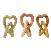 6-inch Natural Soapstone Heart Eternal Love Knot Sculpture showing various stone colors