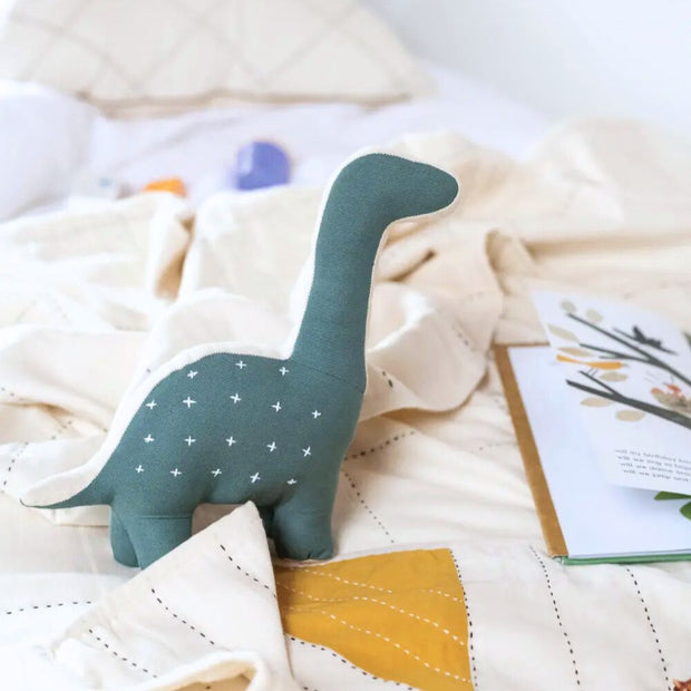 Handmade Stuffed Dinosaur Plush Toy with Kantha stitching styled with baby blanket