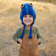 Child wearing a Hand-knitted Octopus Hat with ear flaps