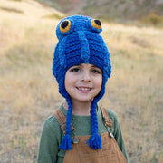 Little kid wearing a Hand-knitted Octopus Hat with ear flaps