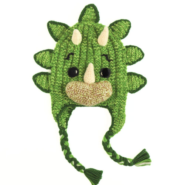 Kids Hand-knit Triceratops Hat flat